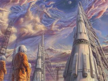 Arte mostrando dois foguetes lunares N1