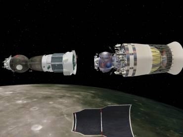 Separação da nave Soyuz e do módulo lunar L3 e bloco D em órbita da Lua